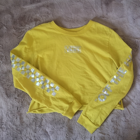 ❄️3/$25 VANS Yellow Long Sleeve Crop Top Women's Medium - Picture 2 of 6